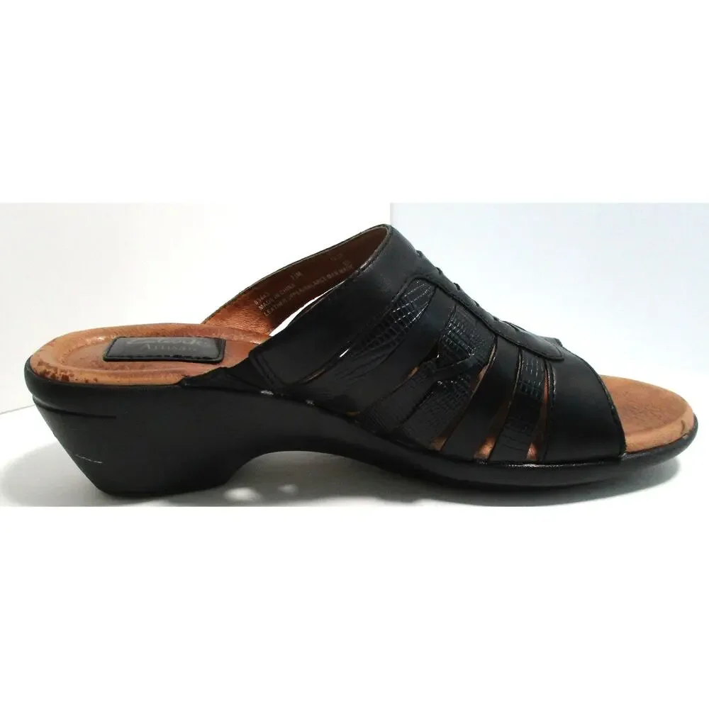 Clarks Artisan Women's Black Leather Slide Sandals #83443 Size 7.5M